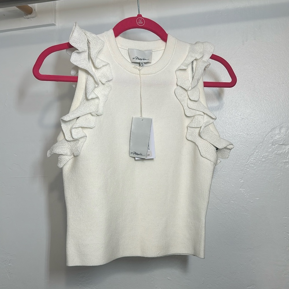 3.1 Phillip Lim Solid Ruffle Tank W Zippers Size XS White NEW WITH TAGS